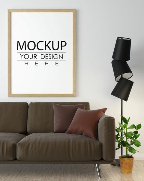 Free Poster Frame In Living Room Mockup Psd