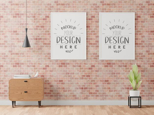 Free Poster Frame In Living Room Mockup Psd