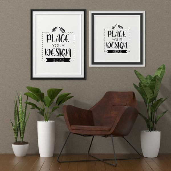 Free Poster Frame In Living Room Mockup Psd