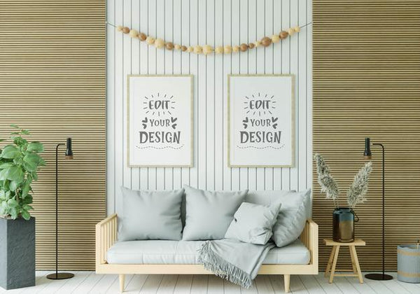 Free Poster Frame In Living Room Mockup Psd