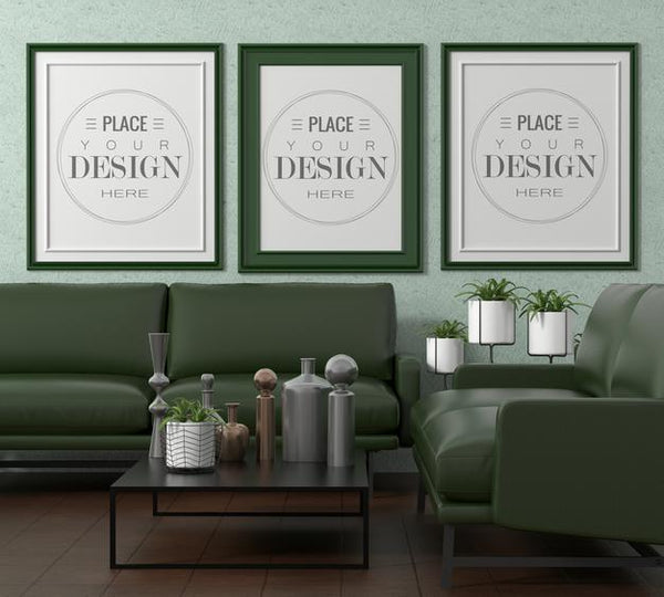 Free Poster Frame In Living Room Mockup Psd