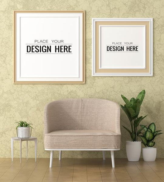 Free Poster Frame In Living Room Mockup Psd