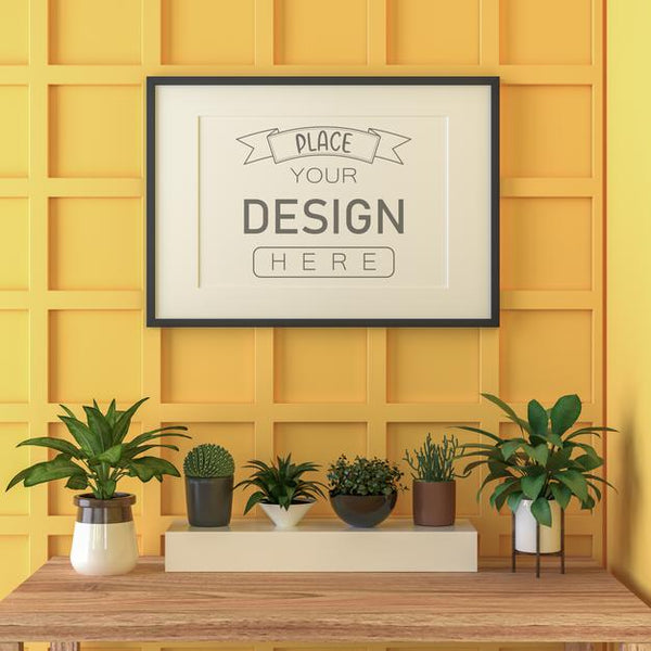 Free Poster Frame In Living Room Mockup Psd