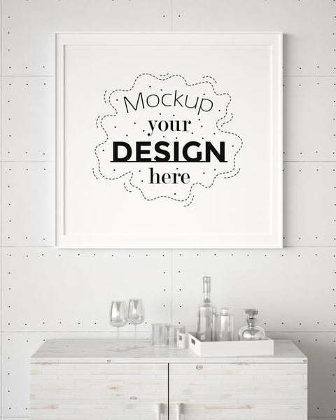 Free Poster Frame In Living Room Mockup Psd