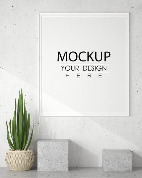 Free Poster Frame In Living Room Mockup Psd