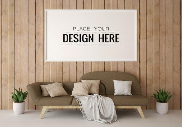 Free Poster Frame In Living Room Mockup Psd