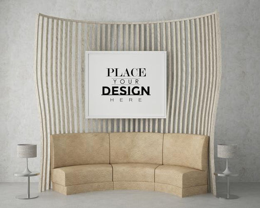 Free Poster Frame In Living Room Mockup Psd