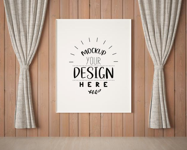 Free Poster Frame In Living Room Mockup Psd