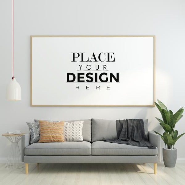 Free Poster Frame In Living Room Mockup Psd