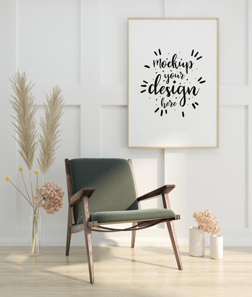 Free Poster Frame In Living Room Mockup Psd