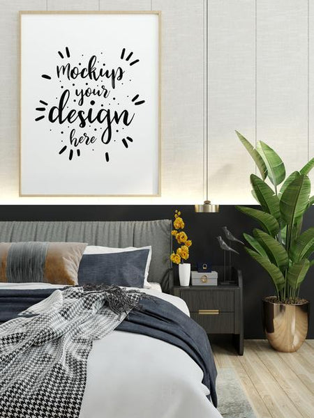 Free Poster Frame In Living Room Mockup Psd