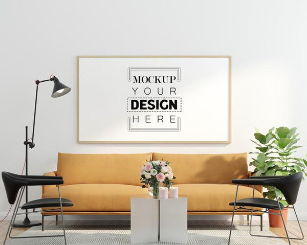 Free Poster Frame In Living Room Mockup Psd