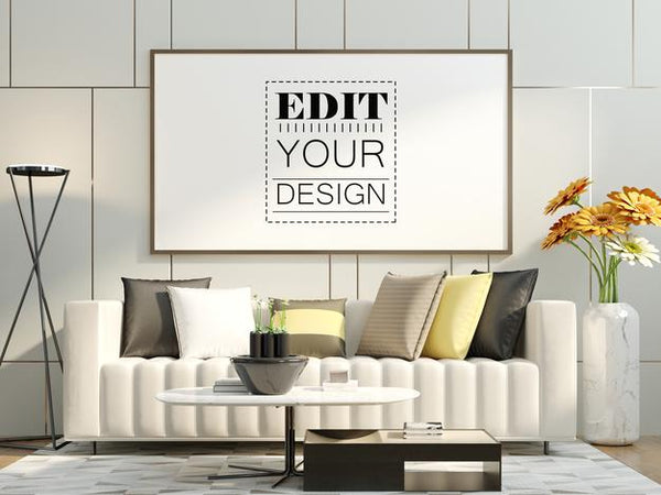 Free Poster Frame In Living Room Mockup Psd