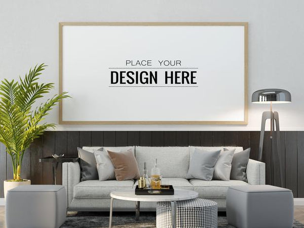 Free Poster Frame In Living Room Mockup Psd