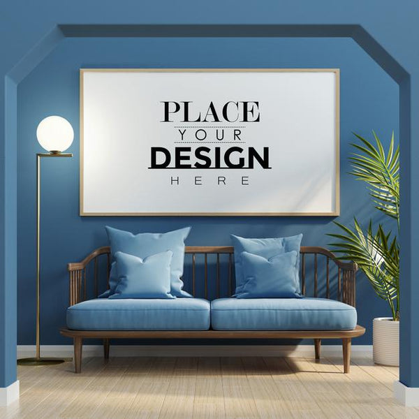 Free Poster Frame In Living Room Mockup Psd