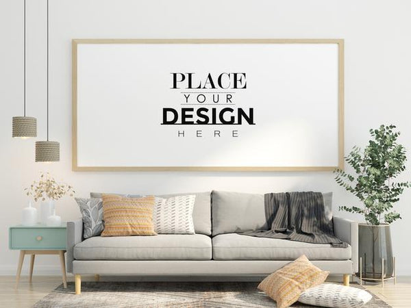 Free Poster Frame In Living Room Mockup Psd