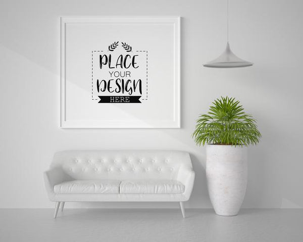 Free Poster Frame In Living Room Mockup Psd