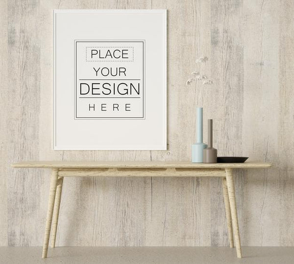 Free Poster Frame In Living Room Mockup Psd