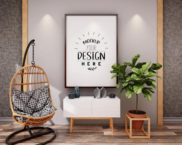 Free Poster Frame In Living Room Mockup Psd