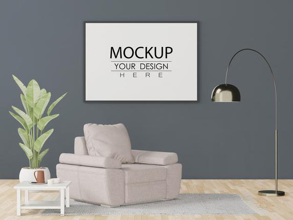 Free Poster Frame In Living Room Mockup Psd