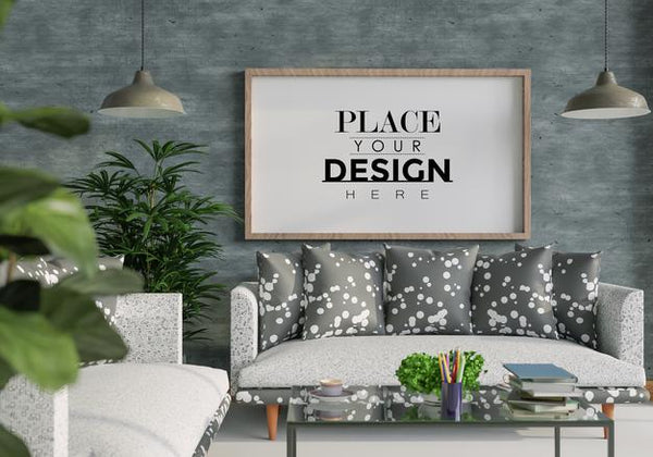 Free Poster Frame In Living Room Mockup Psd