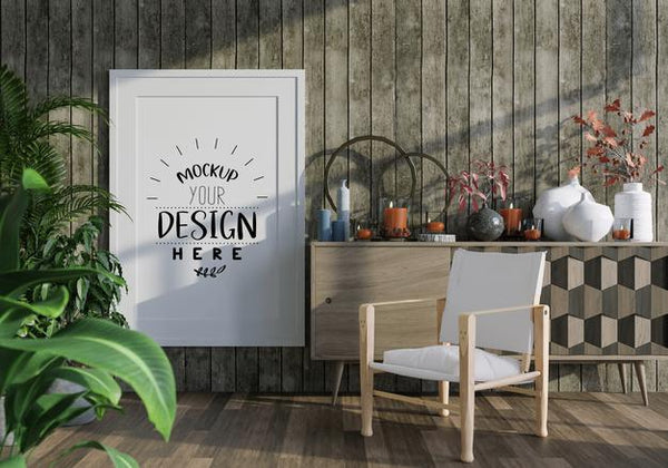 Free Poster Frame In Living Room Mockup Psd