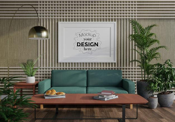 Free Poster Frame In Living Room Mockup Psd