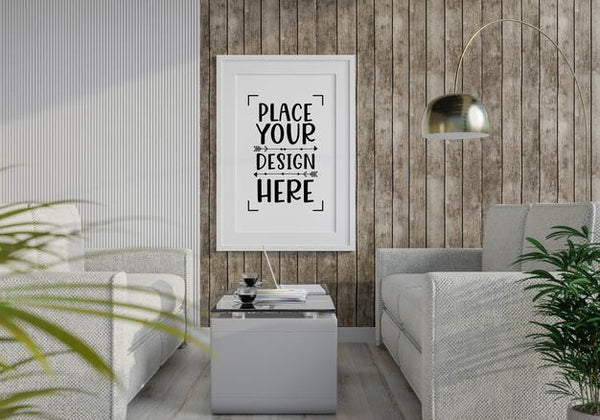 Free Poster Frame In Living Room Mockup Psd