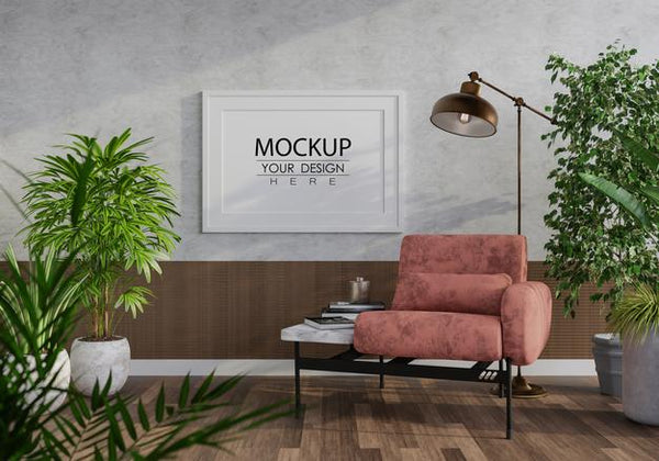 Free Poster Frame In Living Room Mockup Psd