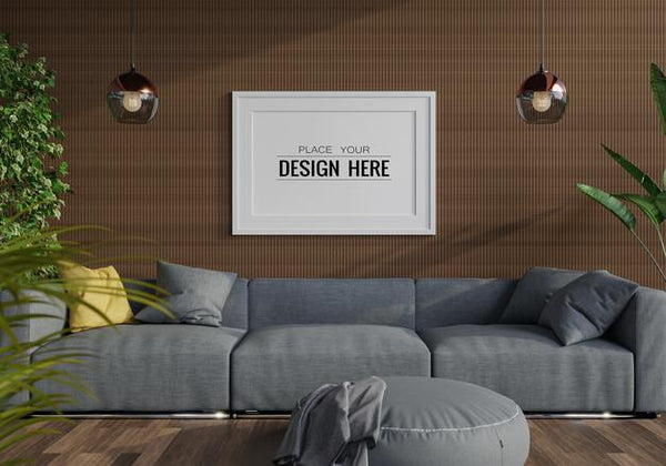 Free Poster Frame In Living Room Mockup Psd