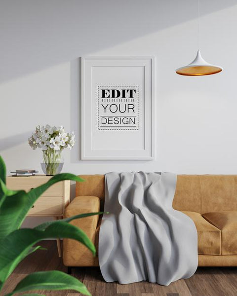 Free Poster Frame In Living Room Mockup Psd