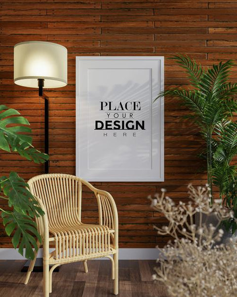 Free Poster Frame In Living Room Mockup Psd