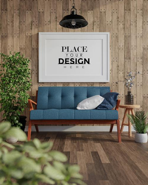 Free Poster Frame In Living Room Mockup Psd