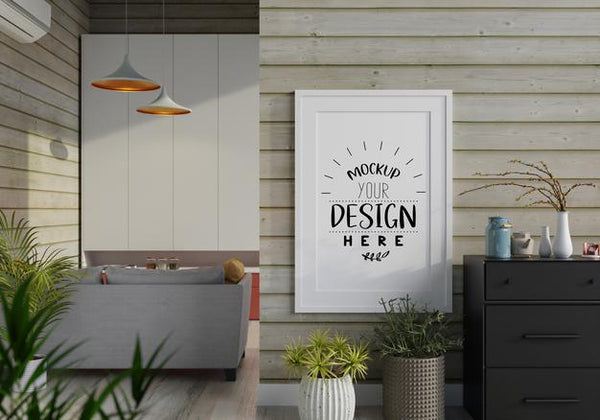 Free Poster Frame In Living Room Mockup Psd