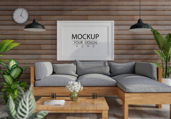 Free Poster Frame In Living Room Mockup Psd