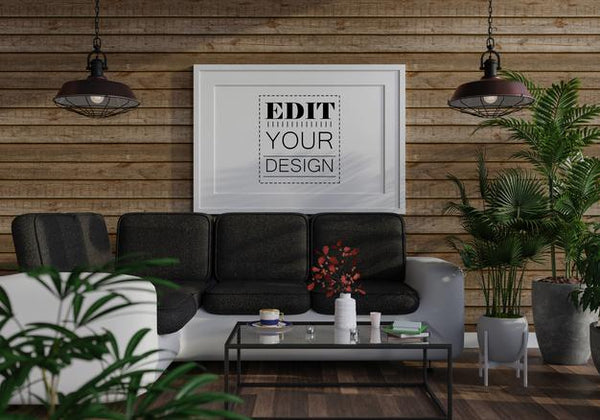 Free Poster Frame In Living Room Mockup Psd