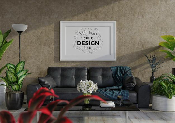 Free Poster Frame In Living Room Mockup Psd