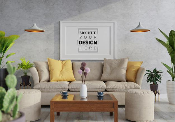 Free Poster Frame In Living Room Mockup Psd