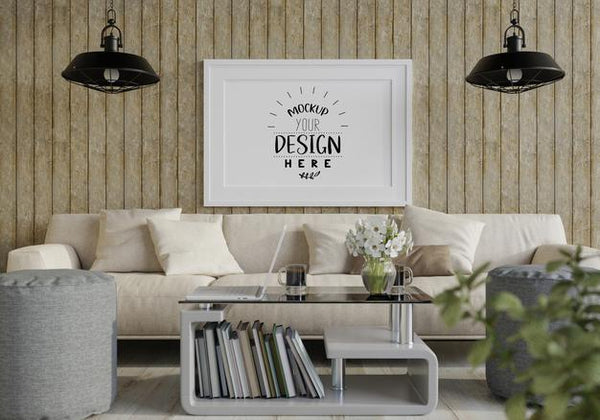 Free Poster Frame In Living Room Mockup Psd