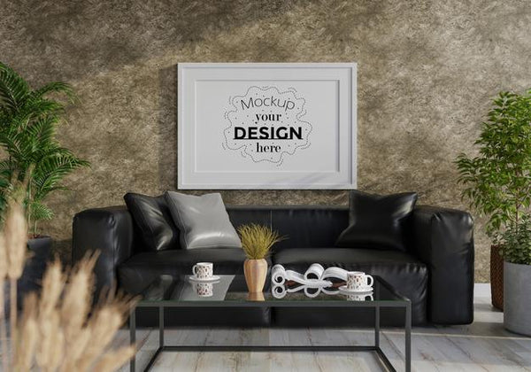 Free Poster Frame In Living Room Mockup Psd