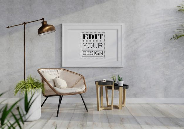 Free Poster Frame In Living Room Mockup Psd