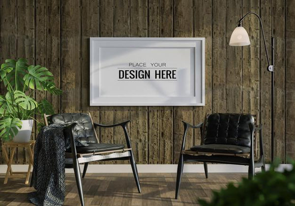 Free Poster Frame In Living Room Mockup Psd