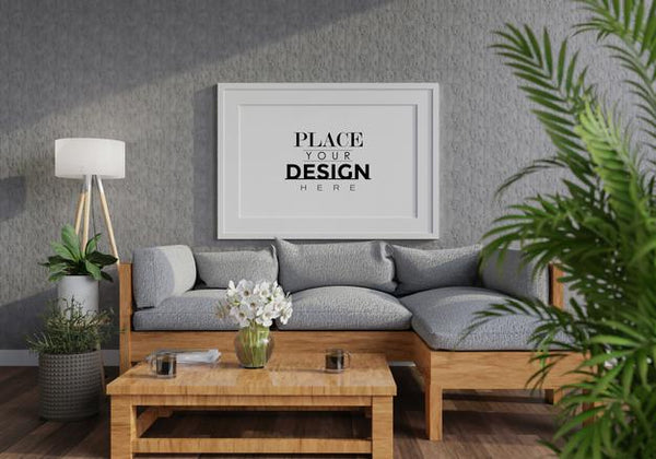 Free Poster Frame In Living Room Mockup Psd