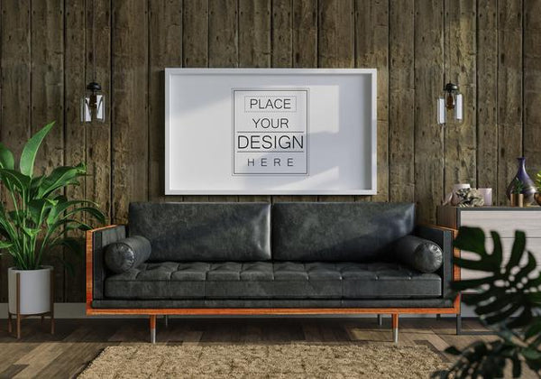 Free Poster Frame In Living Room Mockup Psd