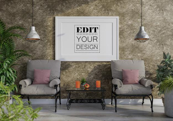 Free Poster Frame In Living Room Mockup Psd