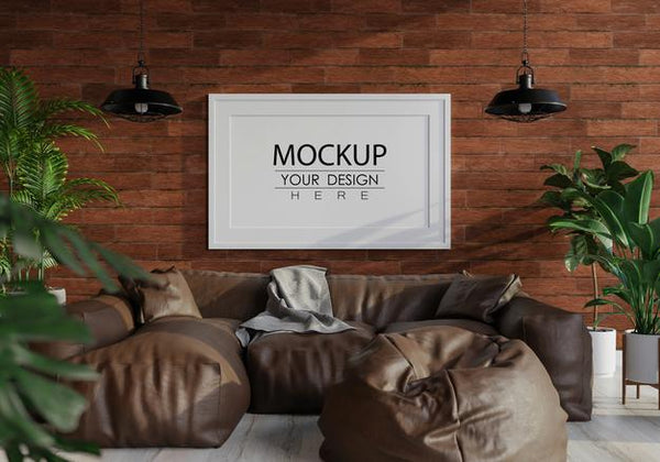 Free Poster Frame In Living Room Mockup Psd