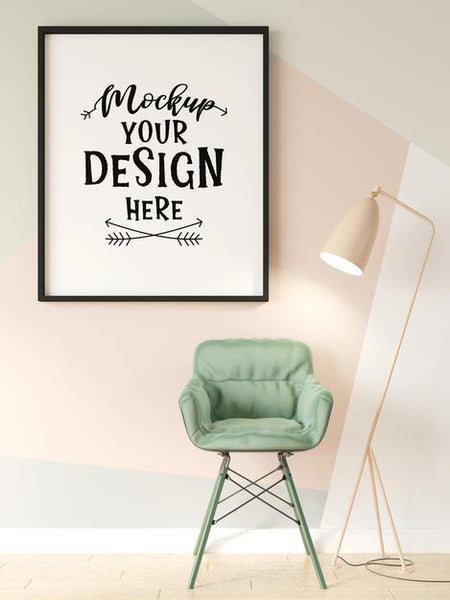 Free Poster Frame In Living Room Mockup Psd