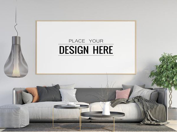 Free Poster Frame In Living Room Mockup Psd