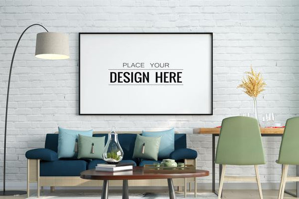 Free Poster Frame In Living Room Mockup Psd