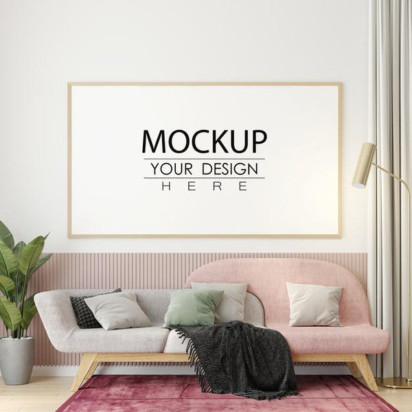 Free Poster Frame In Living Room Mockup Psd